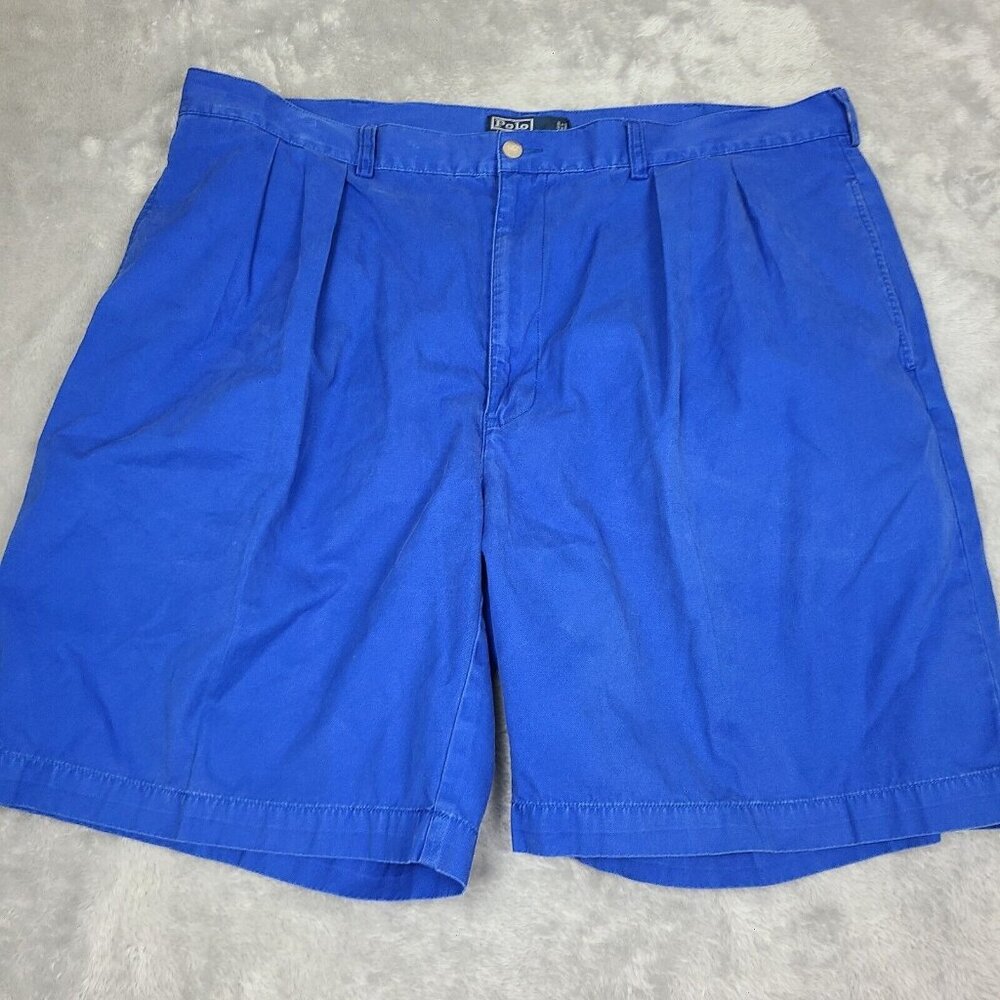 Polo Ralph Lauren Shorts 42 Royal Blue Pleated Chino Tyler Shorts Cotton Men's